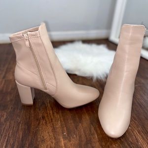 Miss Lola Nude Faux Leather Boots - Size 10